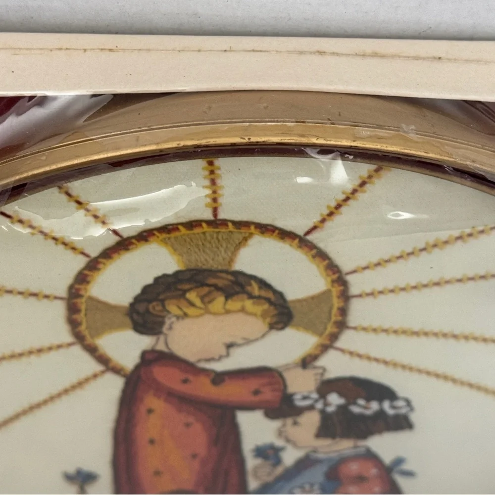 Vintage Hummel Crewel Stitch Kit with Round Frame Angel and Baby Needlepoint